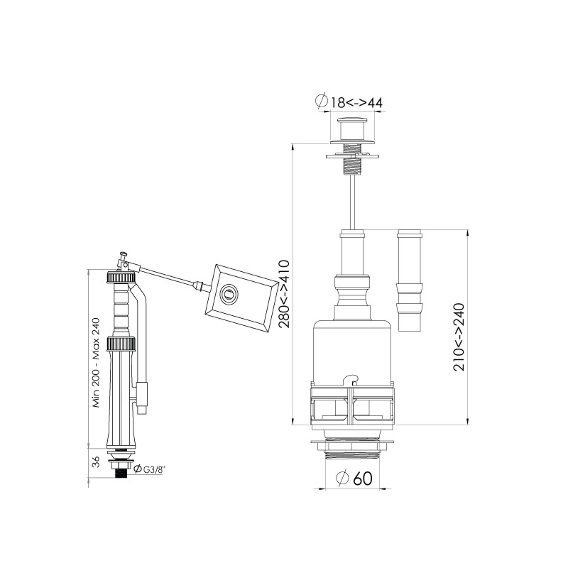 Mécanisme De Chasse D'eau WC Complet – Modèle 175 à Tirette + Robinet Flotteur – Sider
